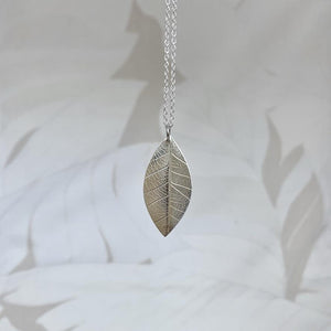 Embossed Leaf Necklace, Silver