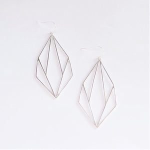 Geometric Leaf Earrings - Silver