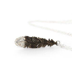 Huia Feather Necklace - Handpainted Silver