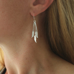 Triple Toetoe Hoop Earrings - Silver
