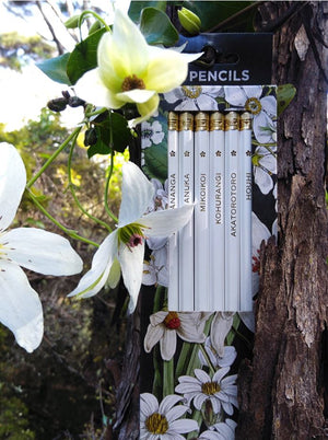 NZ Flowers Set of 6 Pencils White