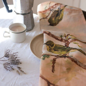 Linen Tea Towel - Korimako (Bell bird)