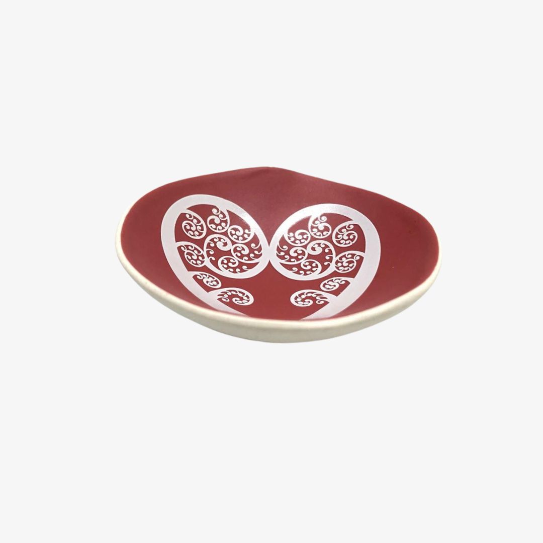 Aroha Fern Bowl 7cm White Print on Red