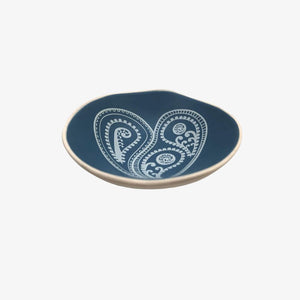 Aroha Paisley Bowl 7cm White Print on Blue