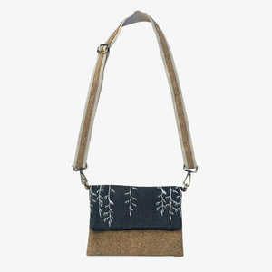 Cork & Fabric Bag - Harakeke White on Grey