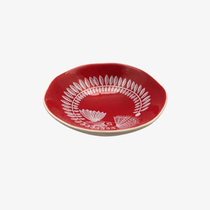 Fantail & Pohutukawa Bowl 7cm White Print on Red