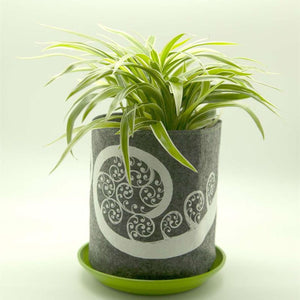 Fern Frond Ecofelt Grow Bag White Print on Mid Grey