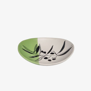 Olive Bowl 10cm Black Print on White Dipped Green