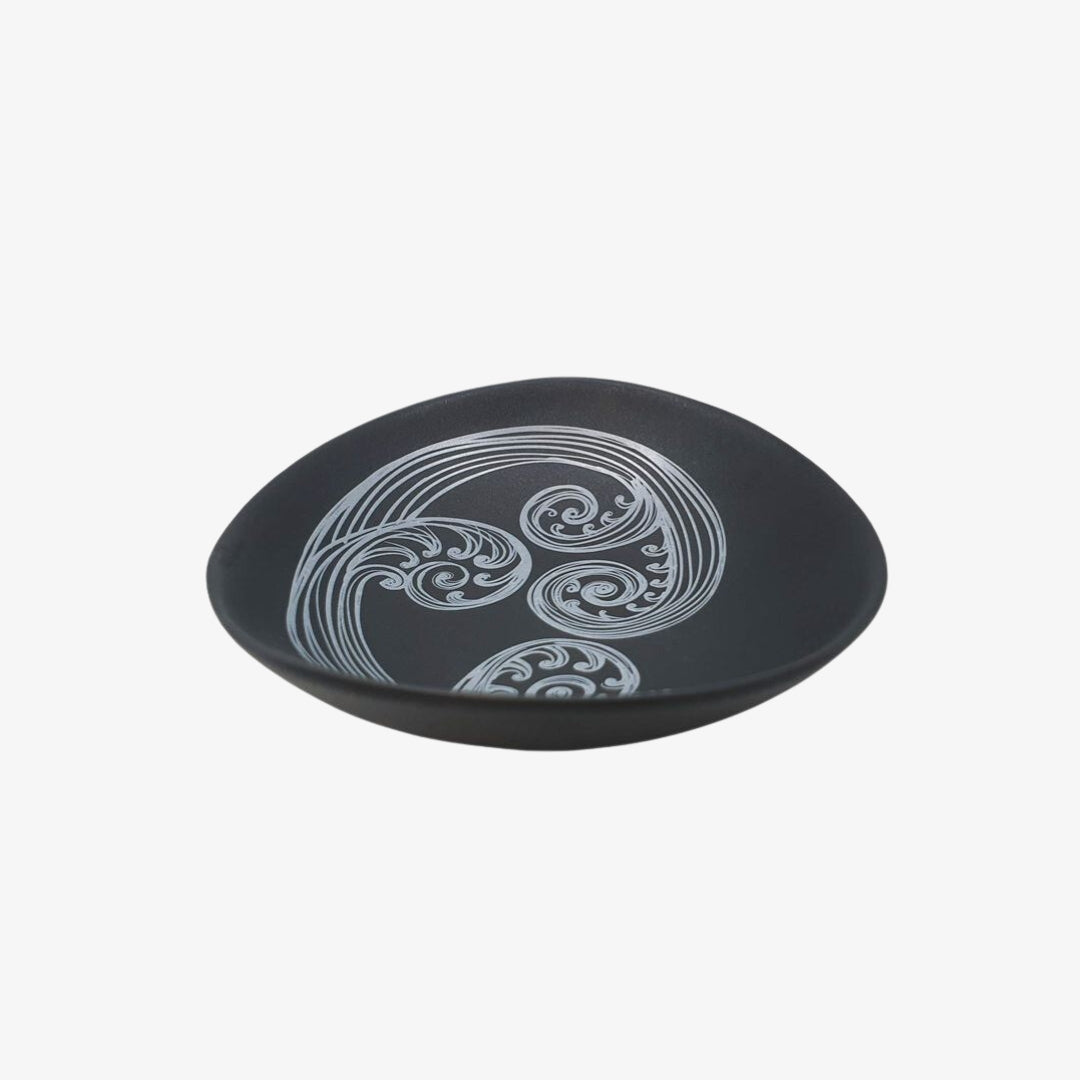 Ponga Frond Bowl 10cm White Print on Black