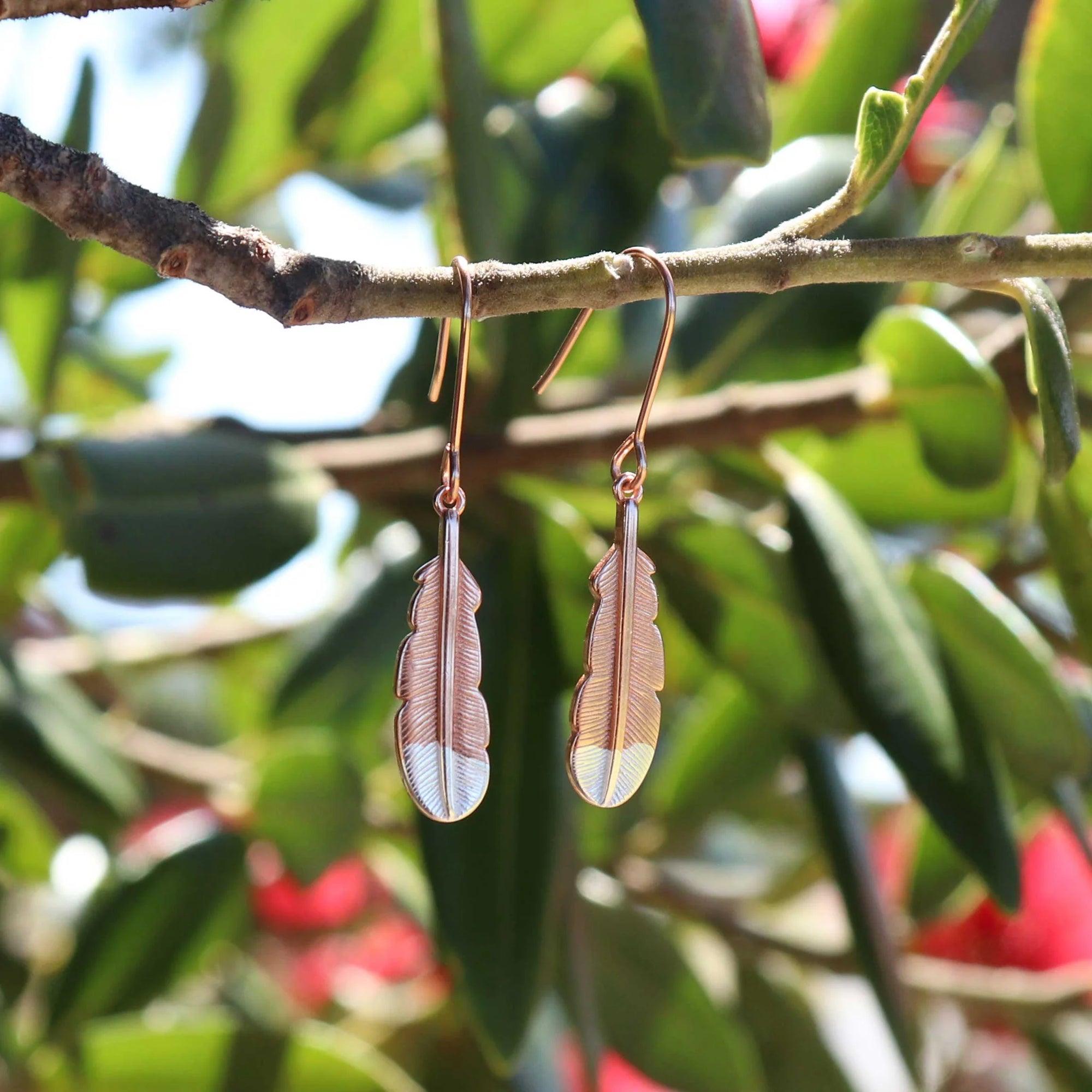 Huia Feather Earrings Rose Gold