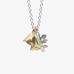 Double Kowhai Bell & Leaf Necklace