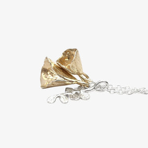 Double Kowhai Bell & Leaf Necklace