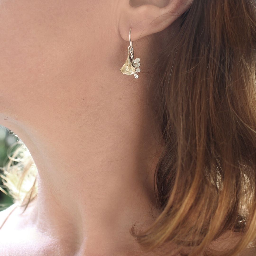 Kowhai Bell & Leaf Earrings