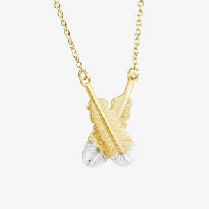 Crossed Huia Feather Necklace Gold