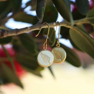 Round Fern Earrings Gold