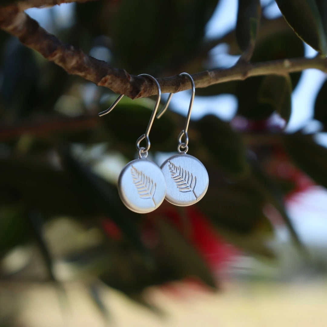 Round Fern Earrings Silver