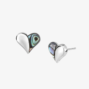 Silver & Pāua Heart Stud