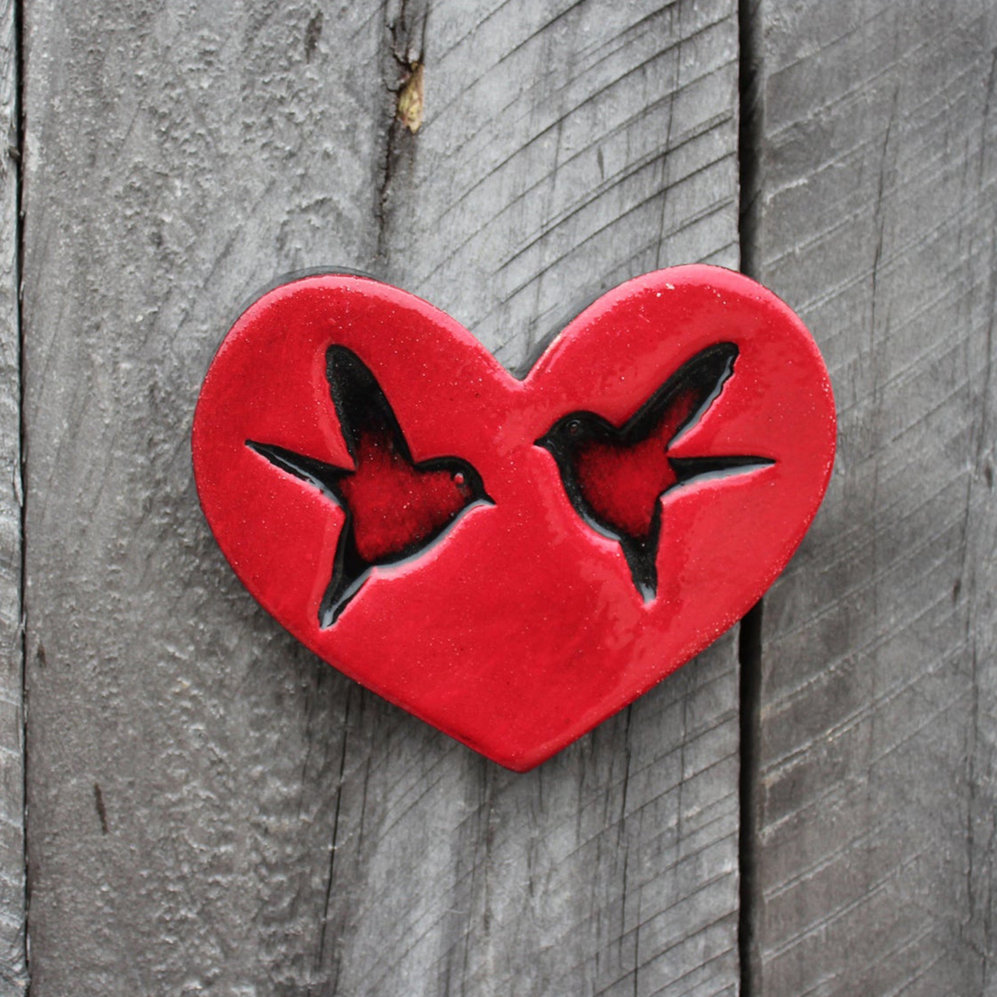 Flat Heart - Bird Pair, Red