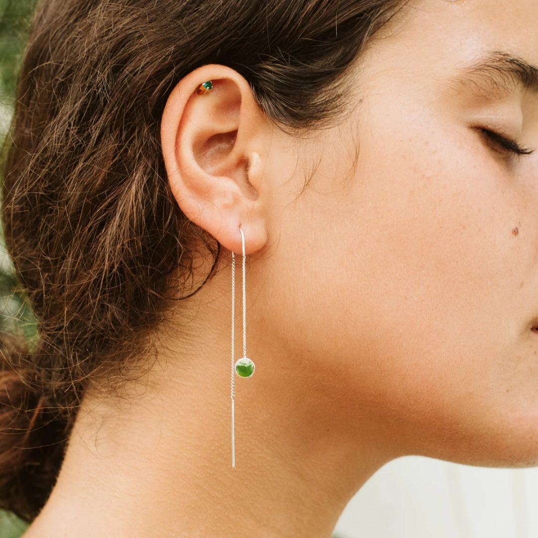 Pounamu Dot Chain Earrings