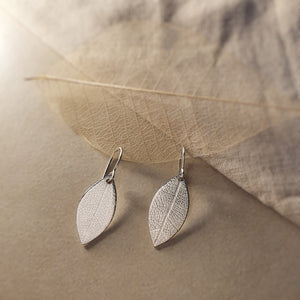 Petite Leaf Earrings - Imprinted Sterling Silver