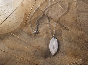 Embossed Leaf Necklace, Silver