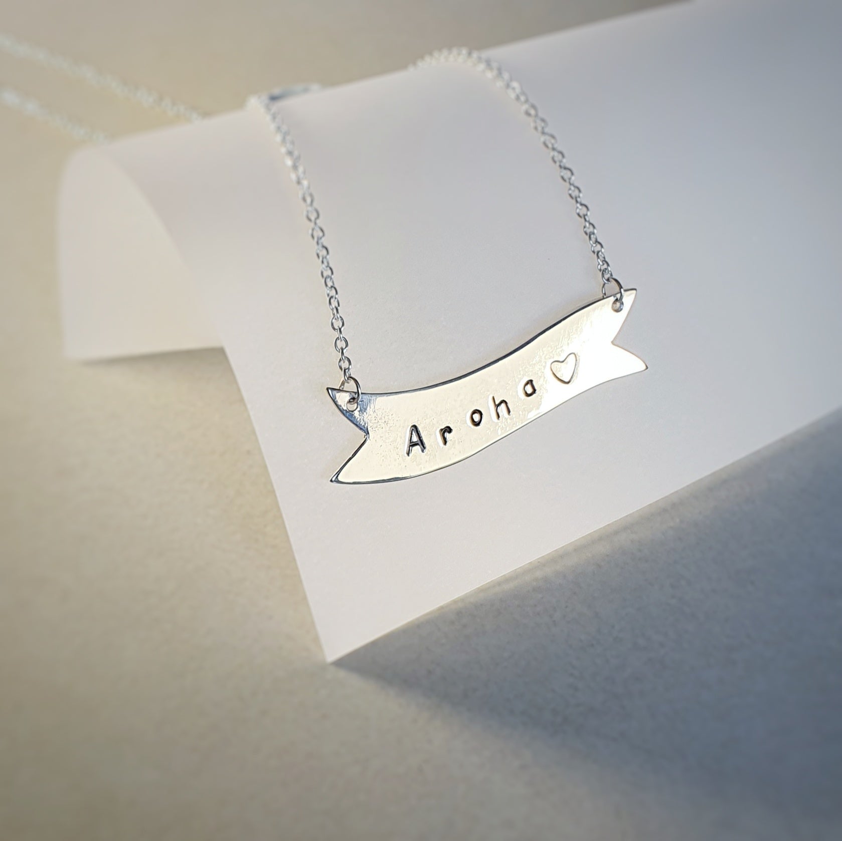 Aroha Banner Necklace, Silver