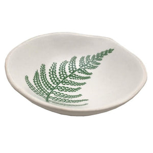 Porcelain Bowl, 7cm - Green Silver Fern on White