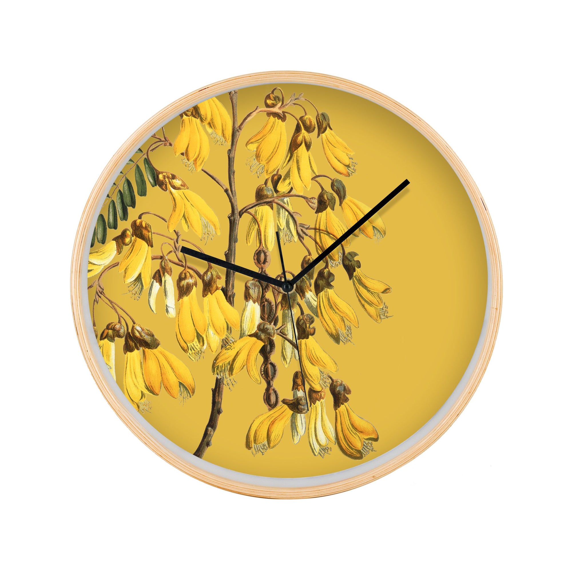 Clock - Botanical Kowhai, Wooden Frame