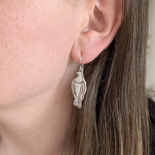 Kererū Earrings, Silver