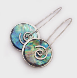 Earrings - Silver Paua Spiral Drops - Large