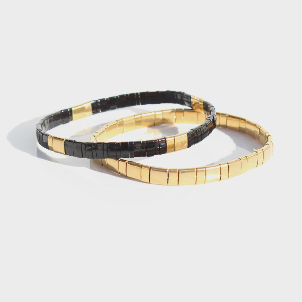 Bracelet Glass Bead Duo - Black/Gold
