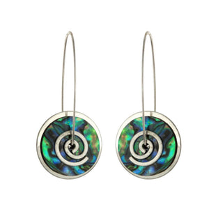 Earrings - Silver Paua Spiral Drops - Large