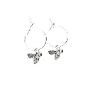 Bee Hoop Earrings - Silver