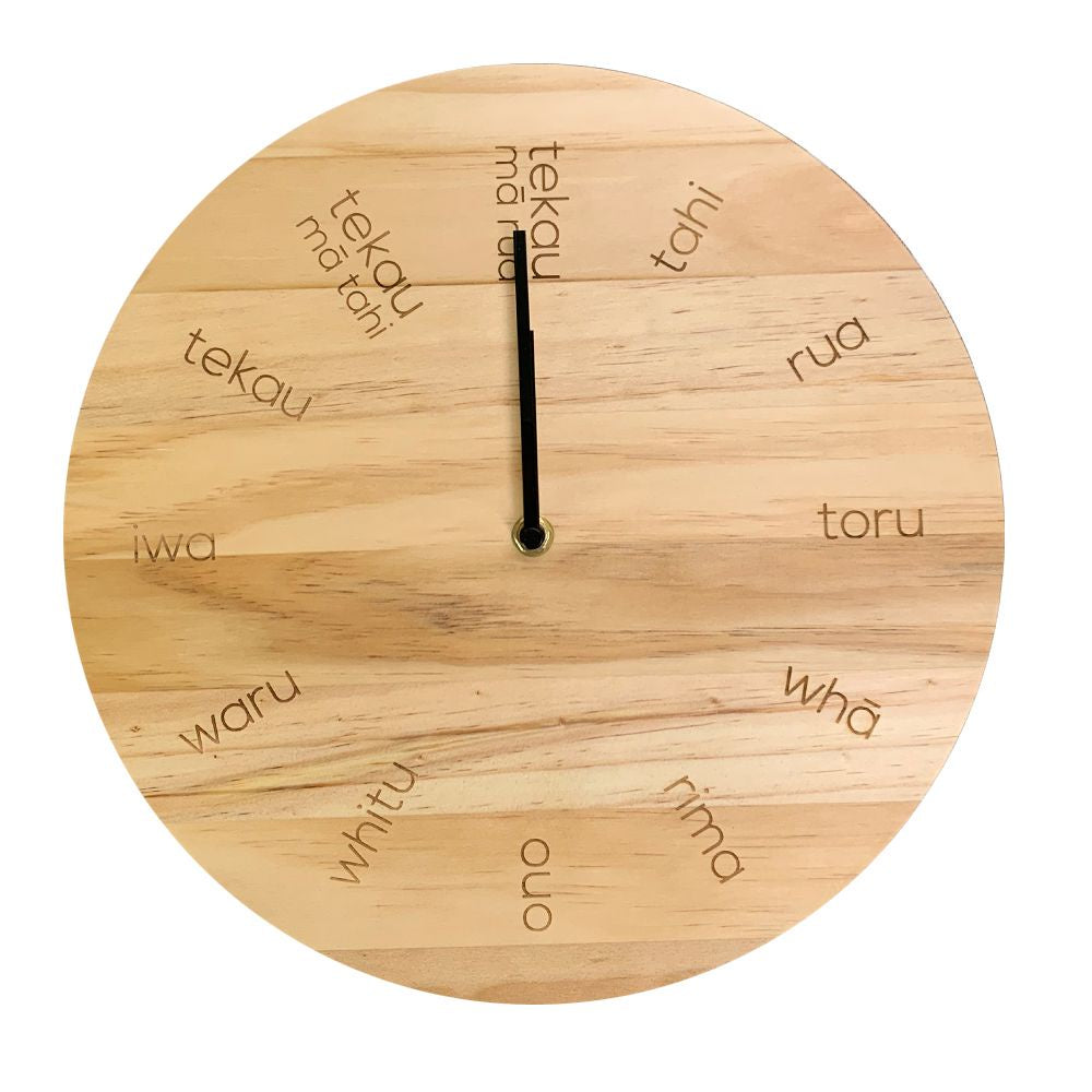 Te Reo Māori Words Clock - Pine Wood