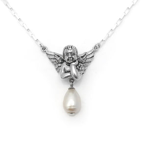 Cherub Necklace with white Baroque Pearl