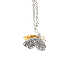 Butterfly Pearl Necklace - Silver & Gold