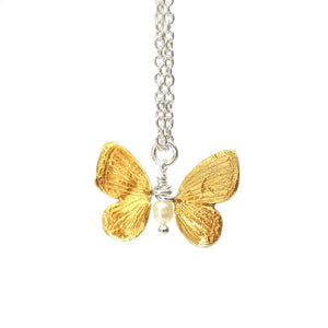 Butterfly Pearl Necklace - Silver & Gold
