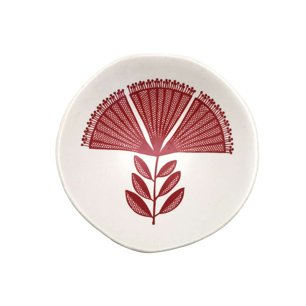 Porcelain Bowl, 7cm - Red Pohutukawa Lace on white
