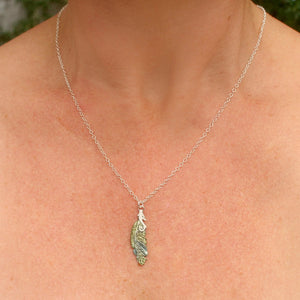 Kereru Feather Necklace - Handpainted Silver