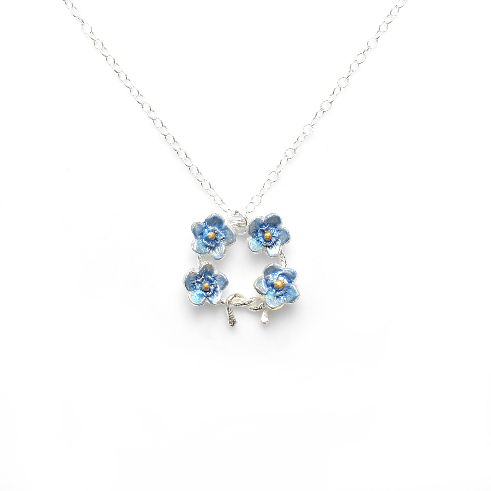 Forget Me Not Posey Necklace - Handpainted Silver