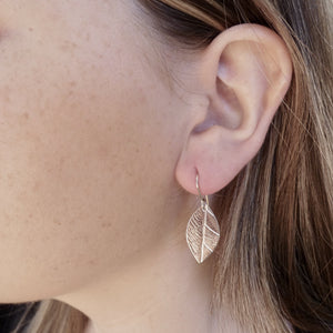 Petite Leaf Earrings - Imprinted Sterling Silver