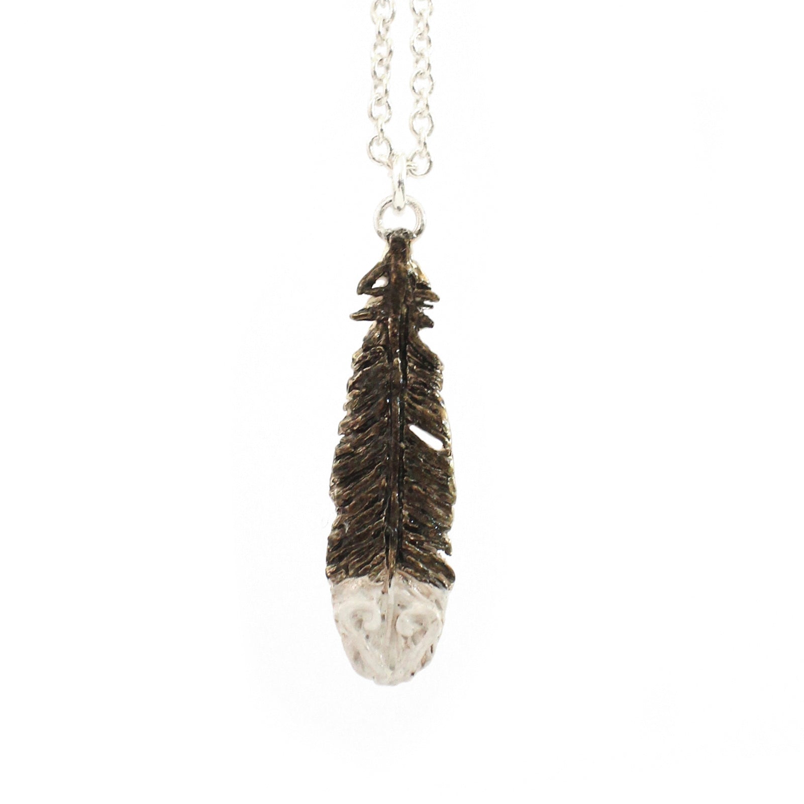 Huia Feather Necklace - Handpainted Silver