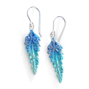 Kotare Feather Earrings - Handpainted Silver