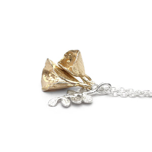 Double Kowhai Bell & Leaf Necklace