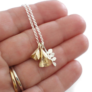 Double Kowhai Bell & Leaf Necklace