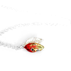 Pohutukawa Leaf Necklace - Handpainted Silver