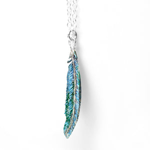 Tui Feather Necklace - Handpainted Silver