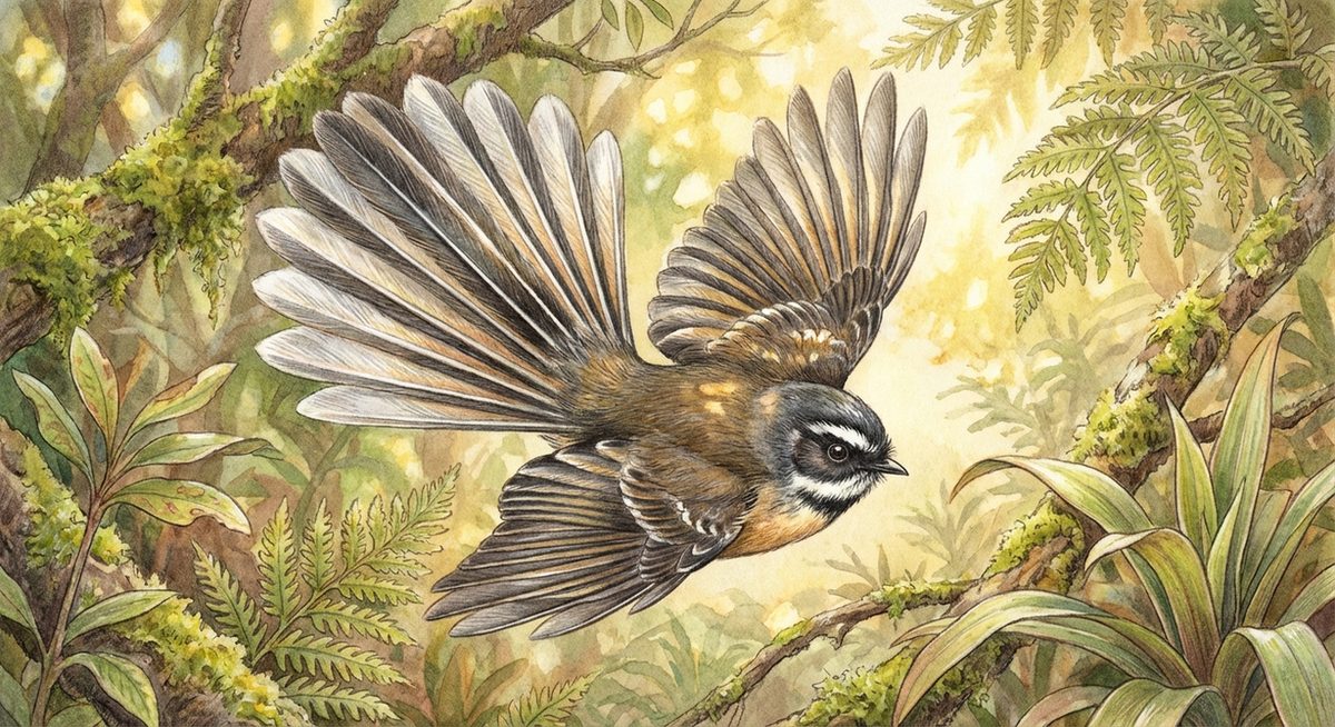 Piwakawaka fantail bird - New Zealand's friendly native bird with distinctive fan-shaped tail