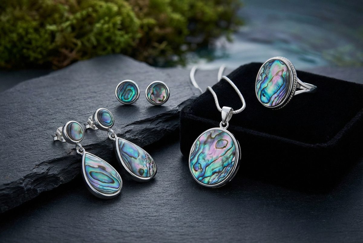 NZ Paua Shell Jewellery - iridescent earrings and pendants